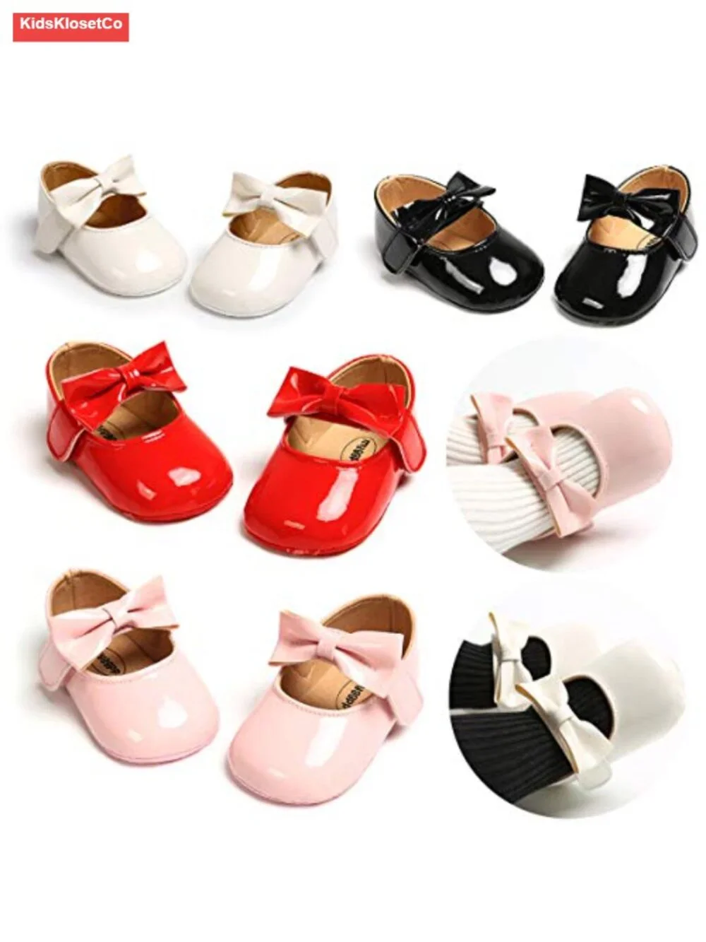 Sparkly Bowknot Mary Jane Flats for Toddler Girls Non-Slip PU Leather Crib Shoes